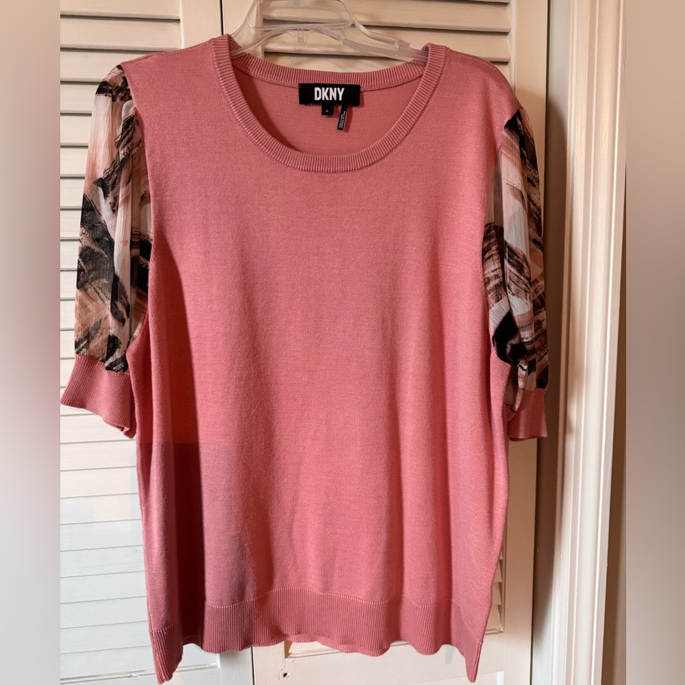 DKNY Pink Blouse with Patterned Sleeves